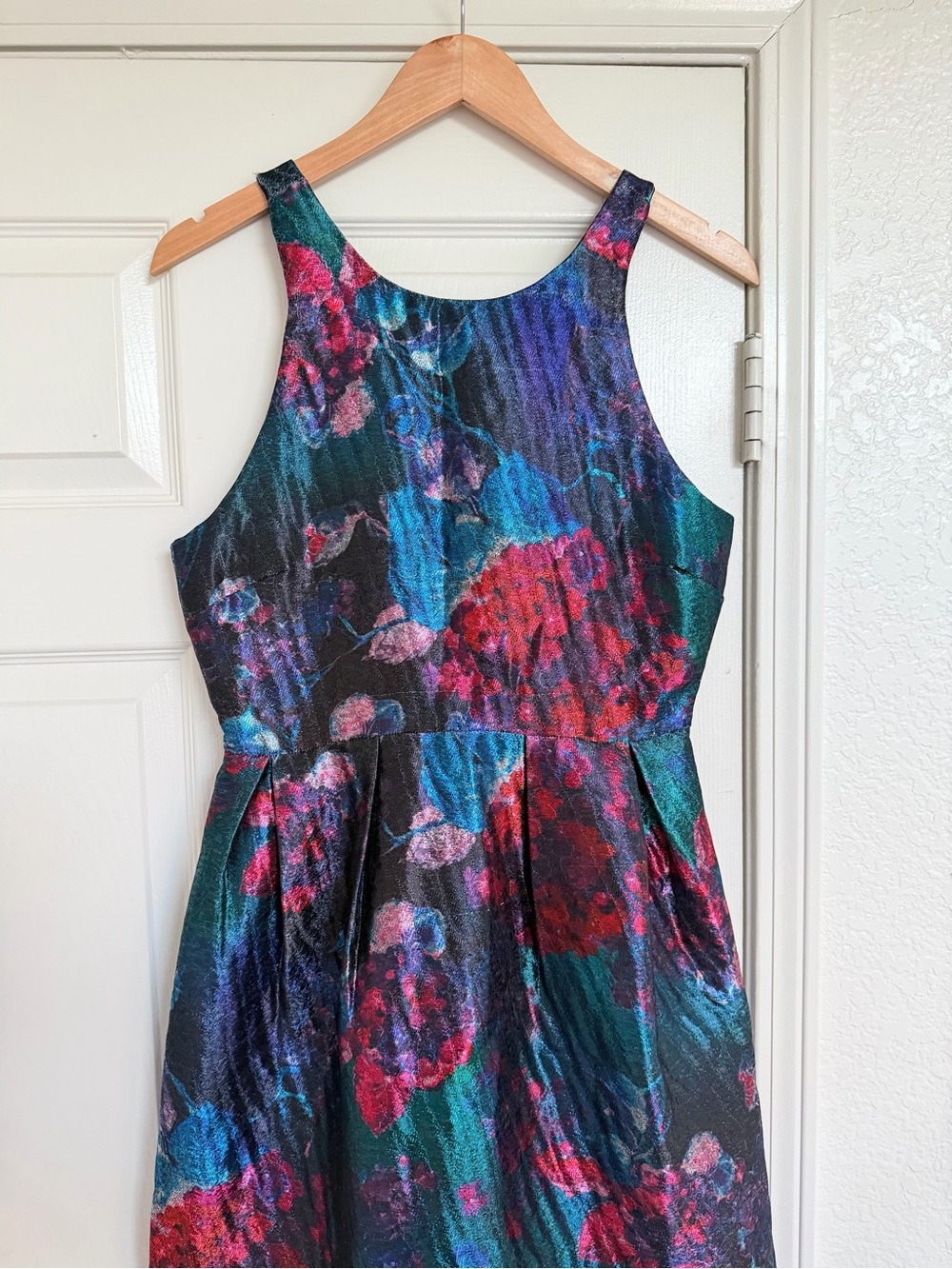 Anthropologie Hutch Watercolor Metallic Floral Textured A-Line Cocktail Dress 6 - Picture 3 of 7